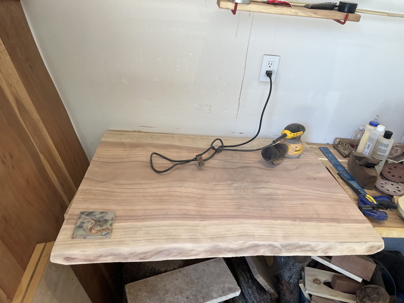 Redwood desk surface