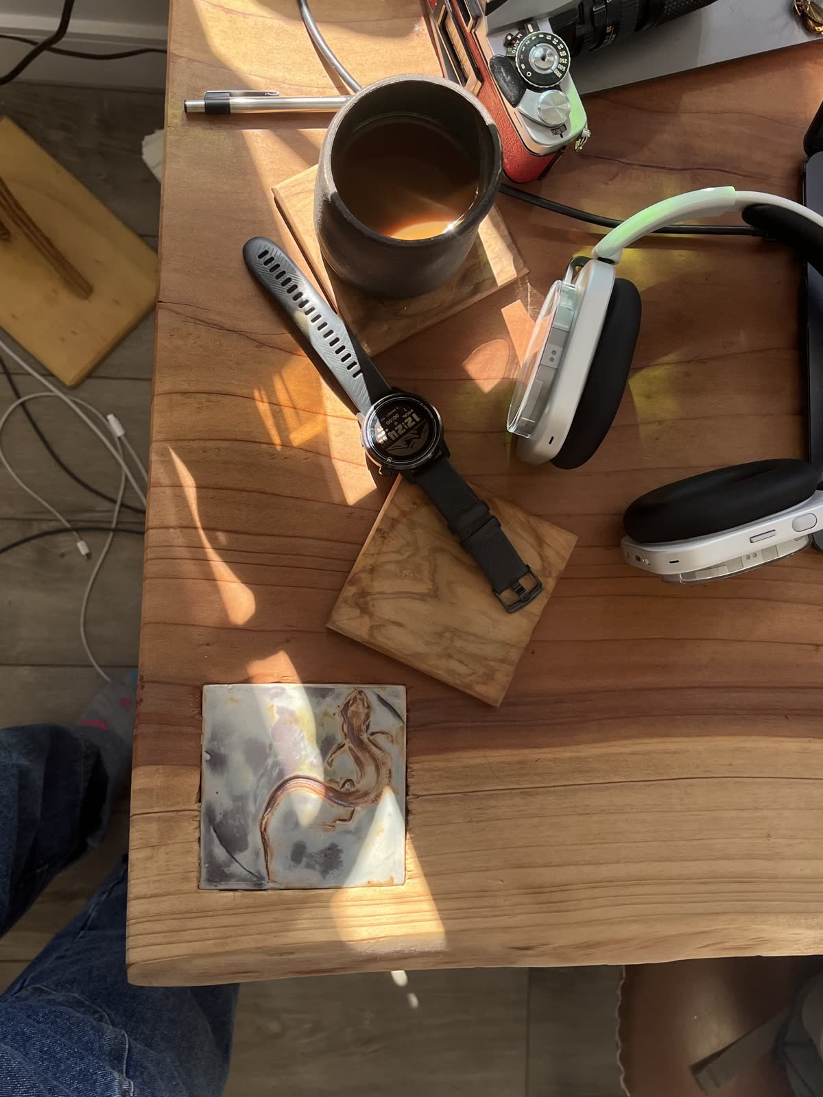 Redwood desk with tools